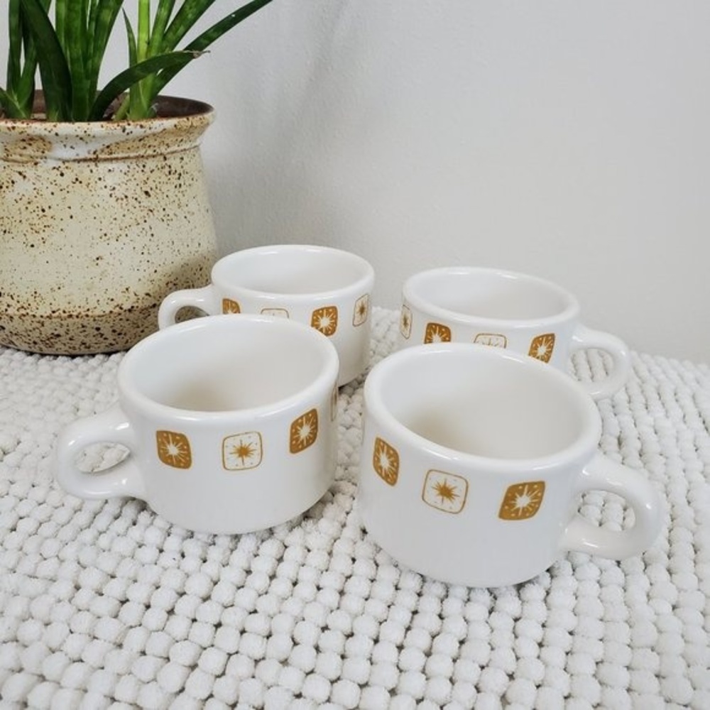 Vintage 50's Homer Laughlin Starburst 4 Mug Set